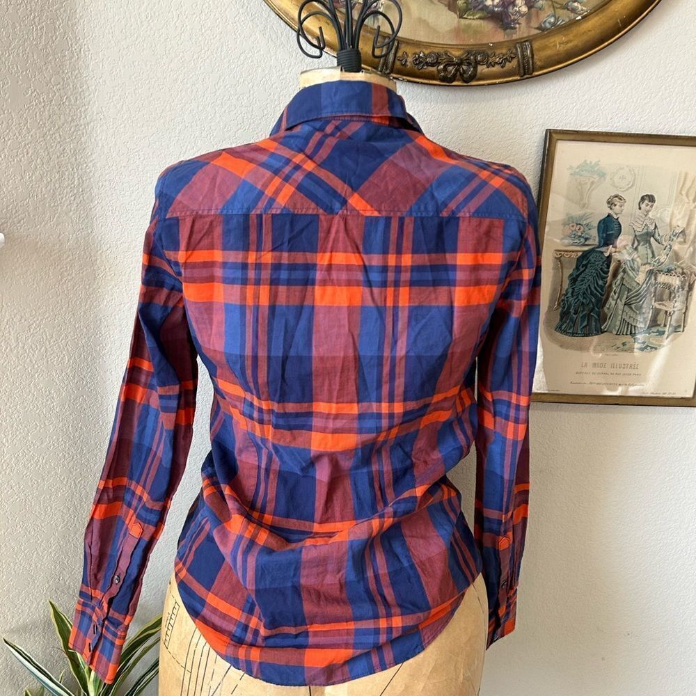 J Crew Red Blue Plaid Button Up Blouse sz S - Picture 3 of 6